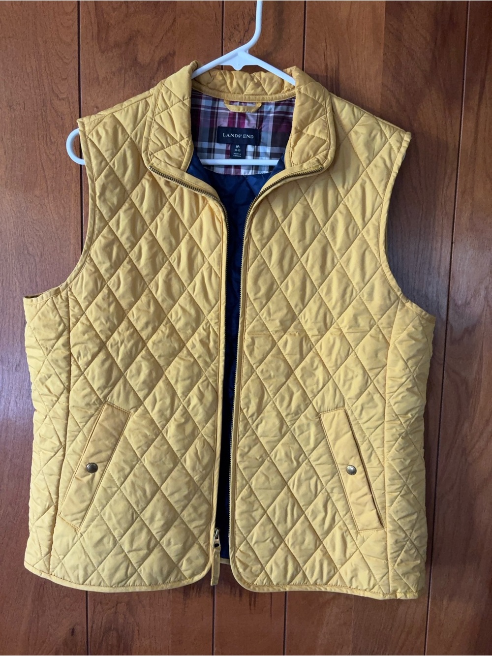 Lands' End Quilted Yellow Men's Vest - Diamond Stitch Sleeveless Jacket